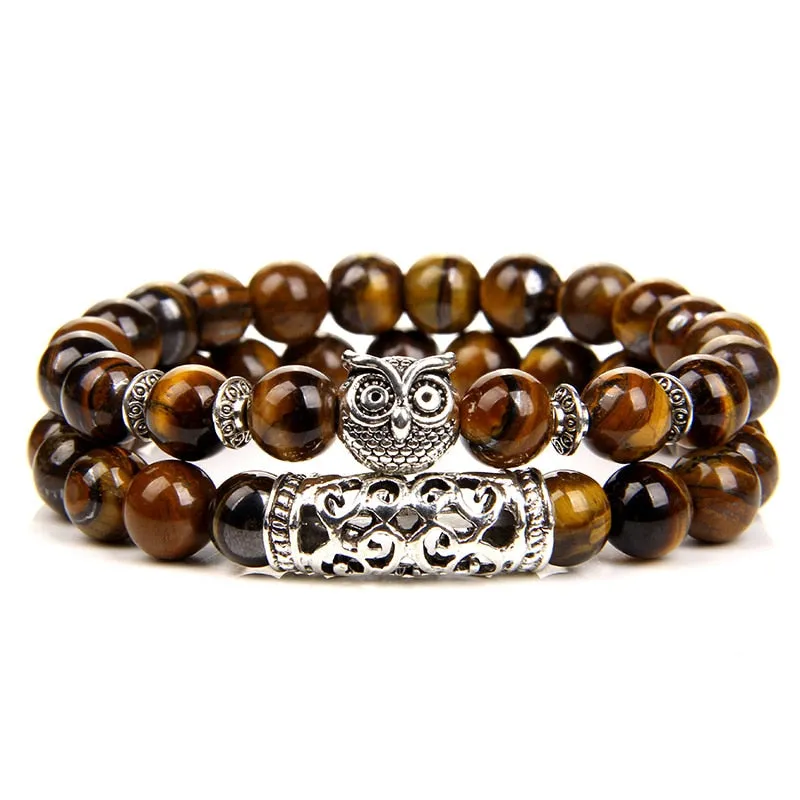 Pink Owl Charm Zebra Stone Beads Bracelet Women Fashion