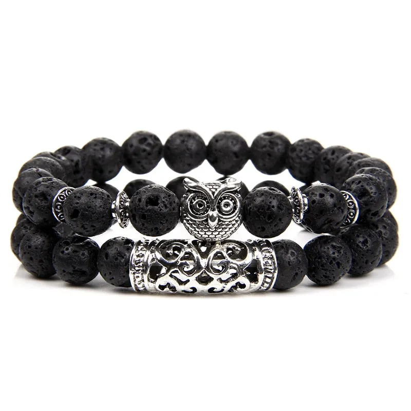 Pink Owl Charm Zebra Stone Beads Bracelet Women Fashion