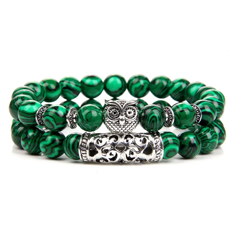 Pink Owl Charm Zebra Stone Beads Bracelet Women Fashion