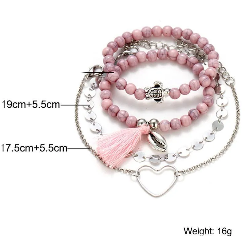 Pink Tassel Bracelet Set - 18K White Gold Plated, Made in Italy, Hypoallergenic & Comfort Fit Jewelry