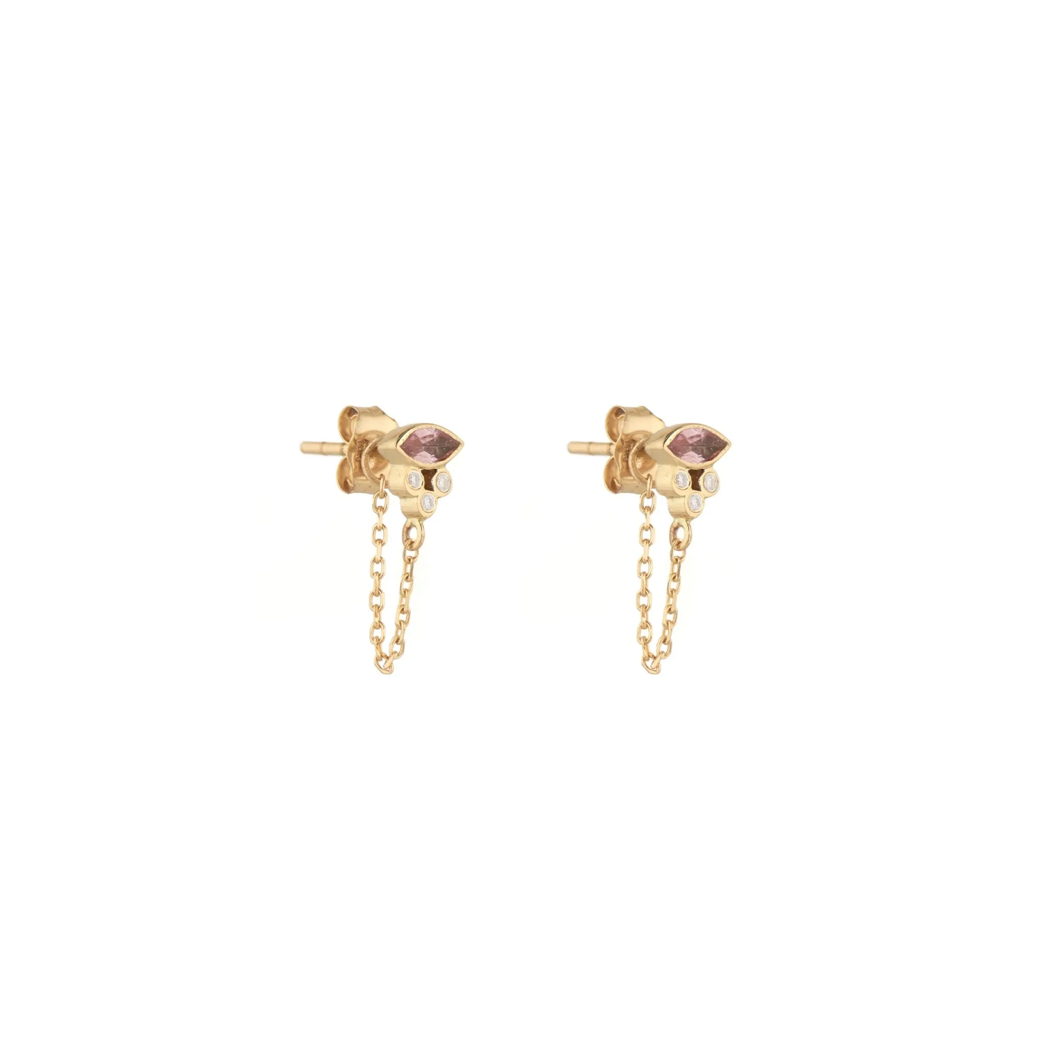 pink tourmaline marquise chain earrings