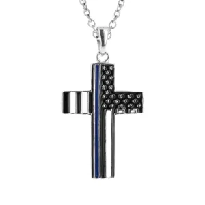 Police Officer Cross Necklace | Gold | Thin Blue Line