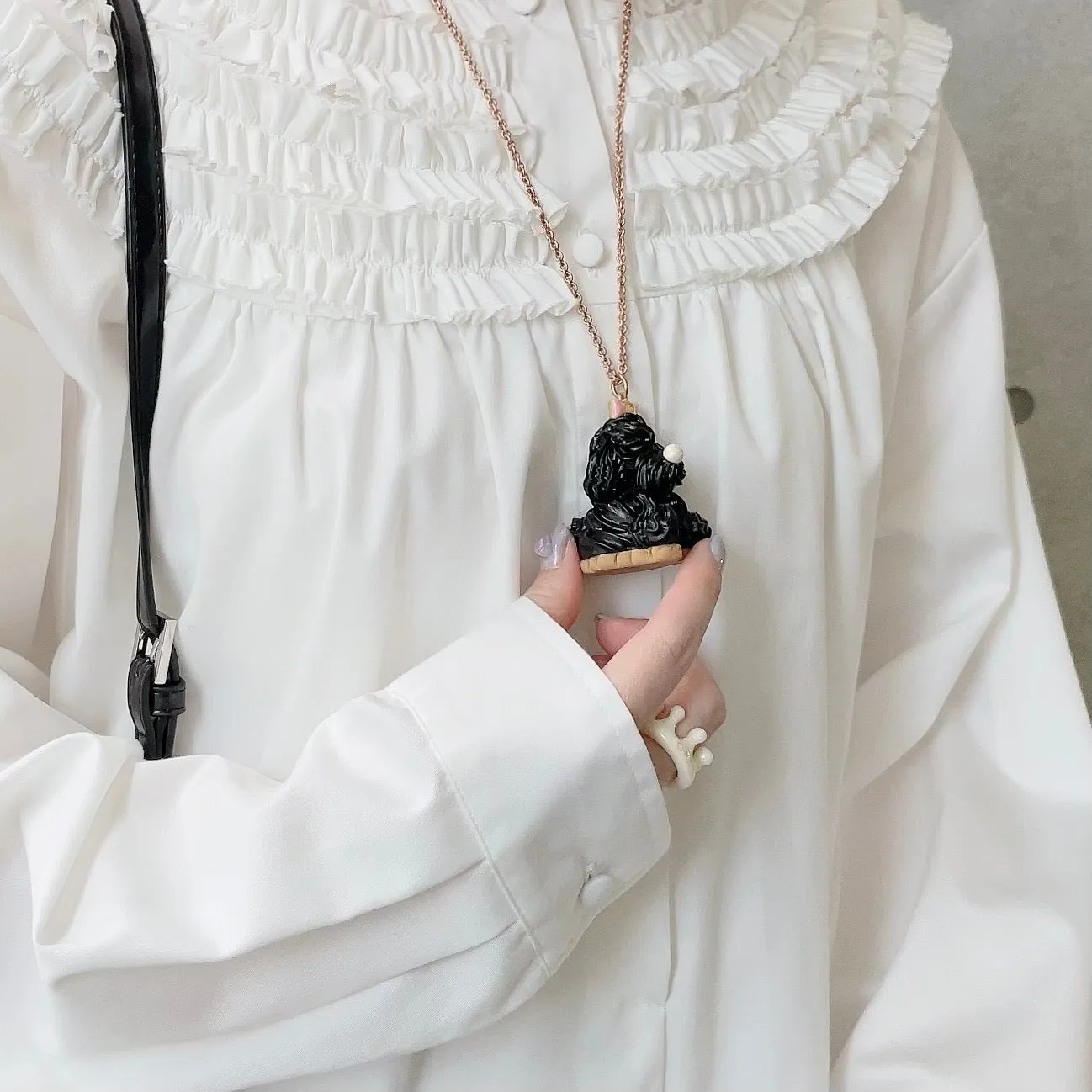 Poodle Cake Necklace (Sesame)【Japan Jewelry】