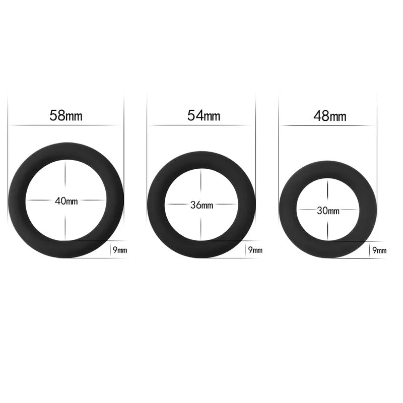 Power Plus Soft Black Snug Cock Ring - Set of 3 Sizes