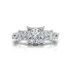 Princess CZ Three Stone Twisted Shank Wedding Ring