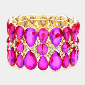 Purple AB Crystal Teardrop Surround Stretch Pageant Bracelet | Prom Jewelry | 575968