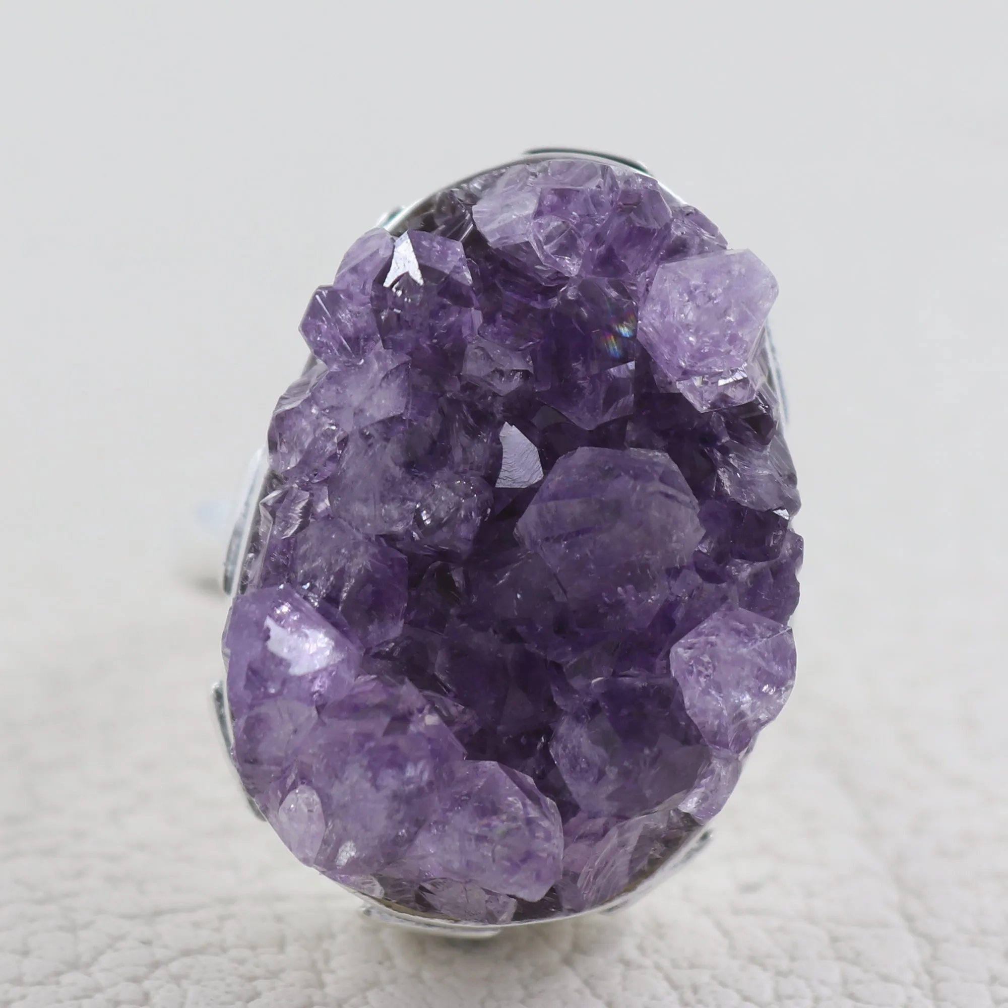 Purple Amethyst Druzy Silver Rings