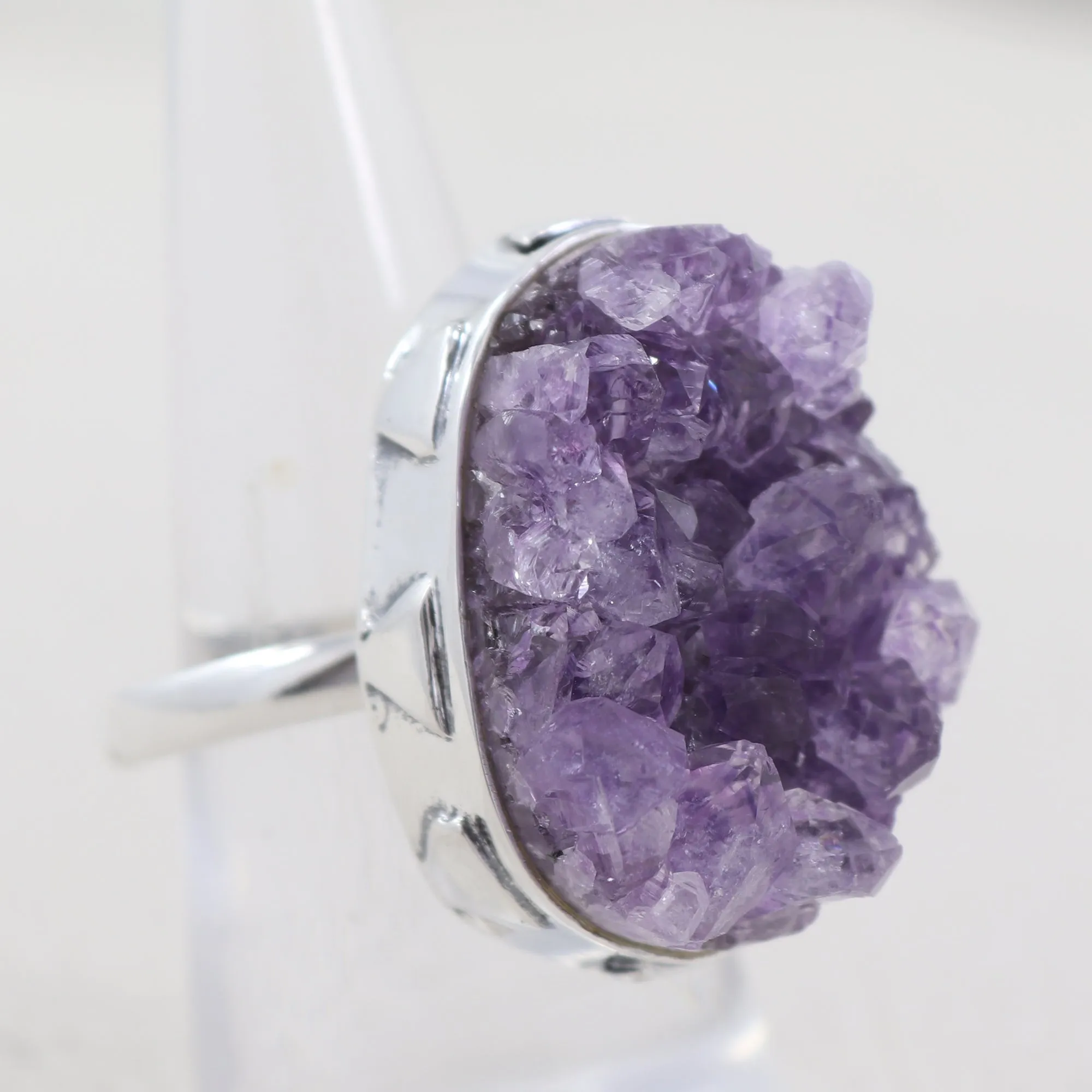 Purple Amethyst Druzy Silver Rings