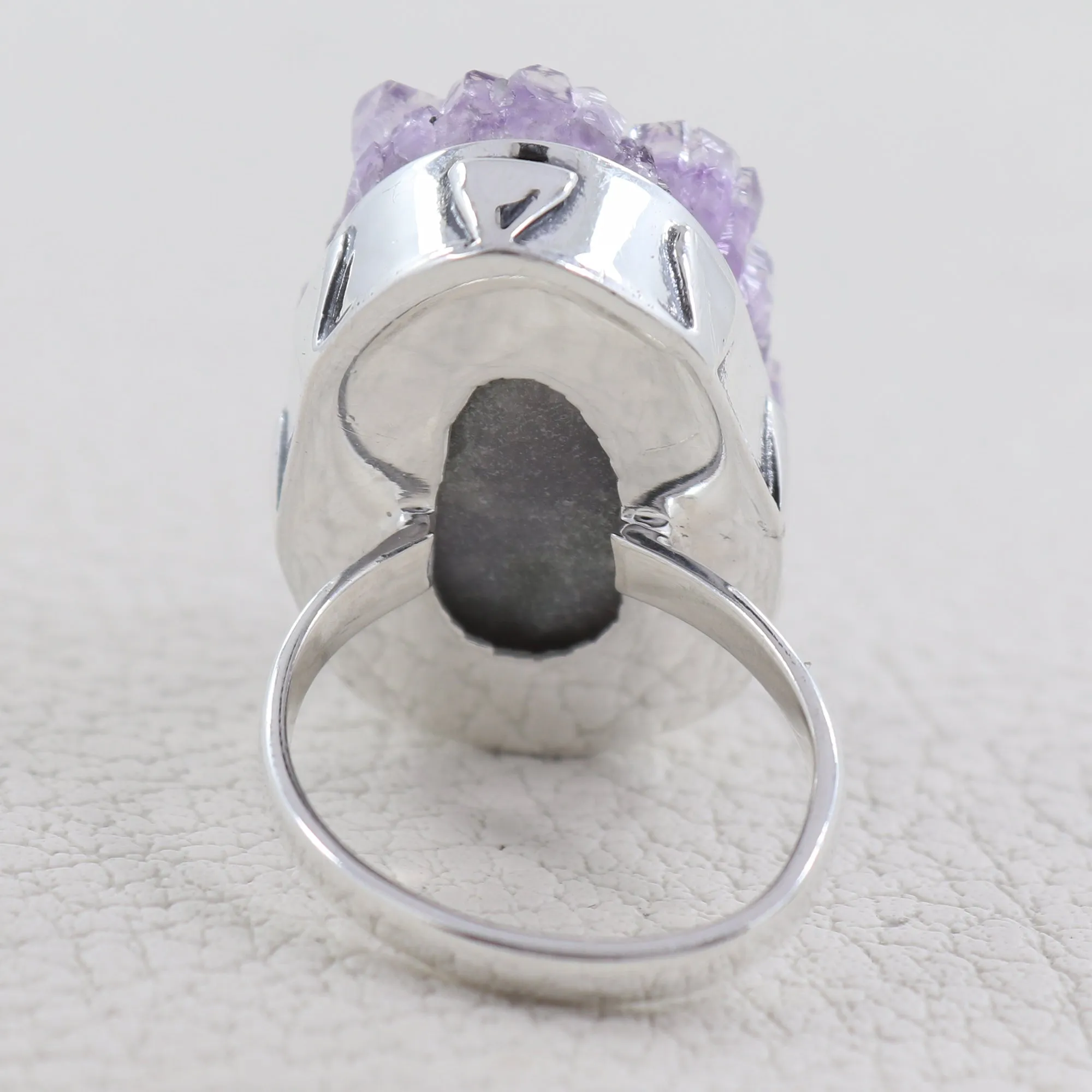Purple Amethyst Druzy Silver Rings