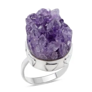 Purple Amethyst Druzy Silver Rings