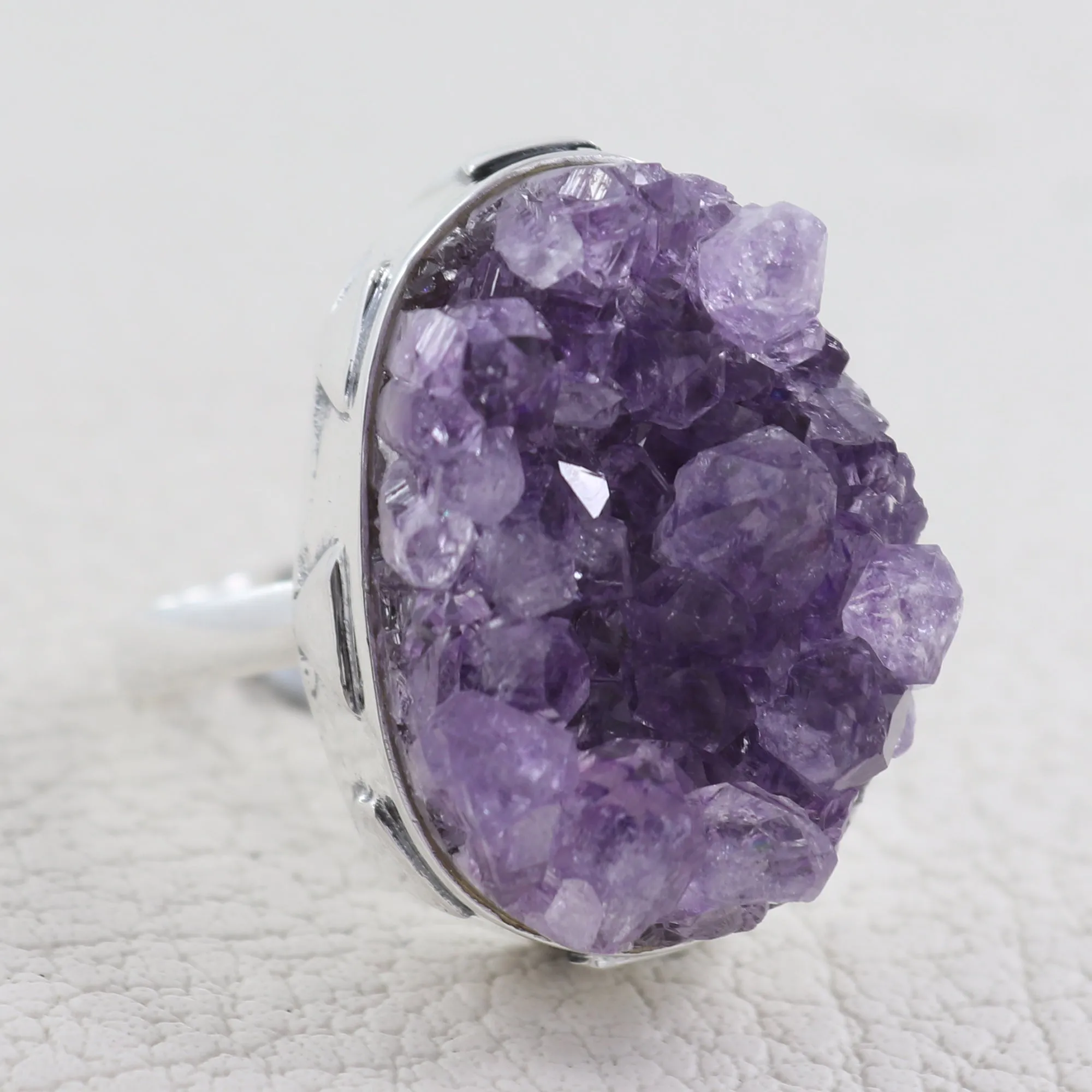 Purple Amethyst Druzy Silver Rings