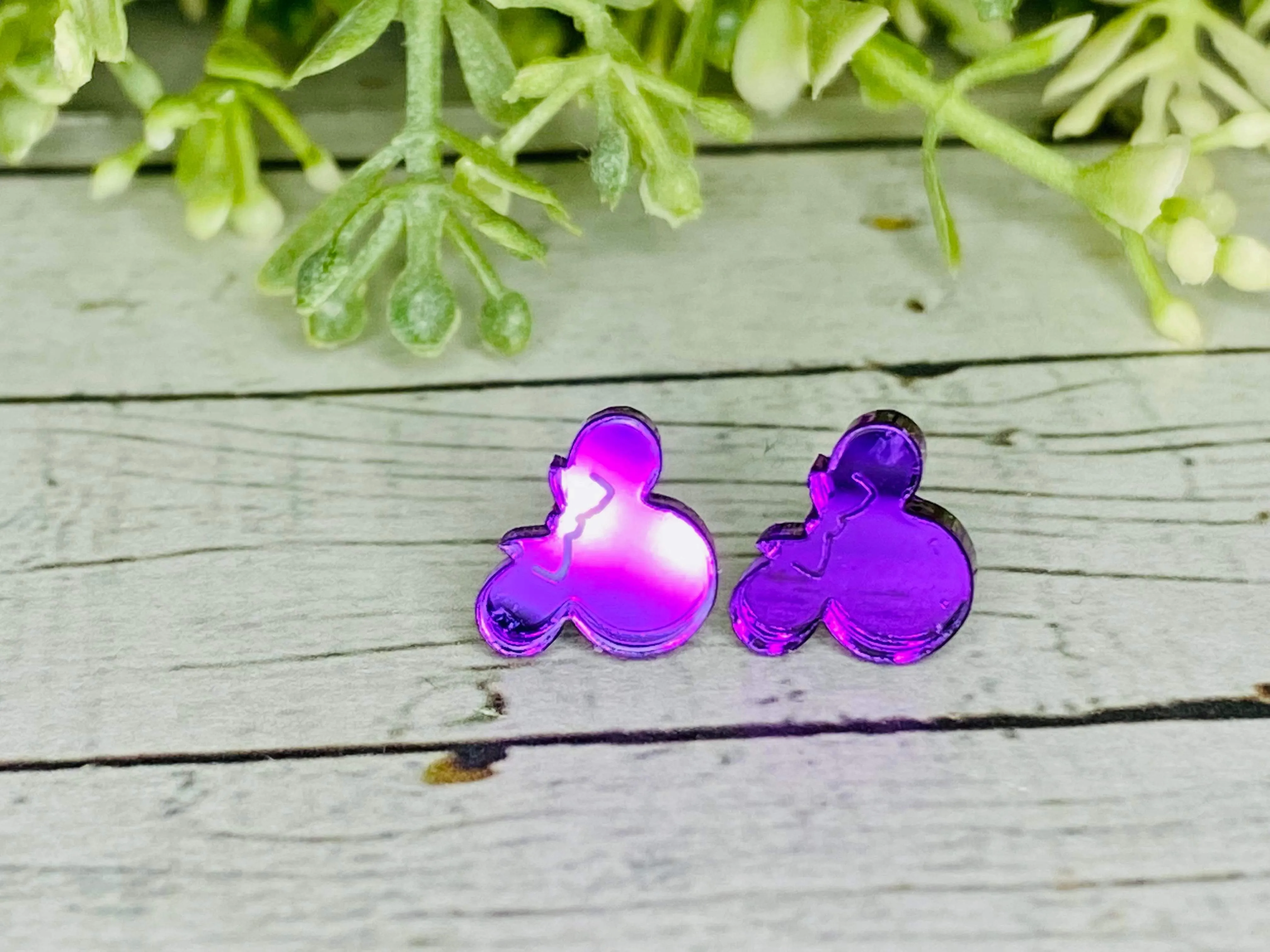 Purple Mirror Girl Mouse Earrings