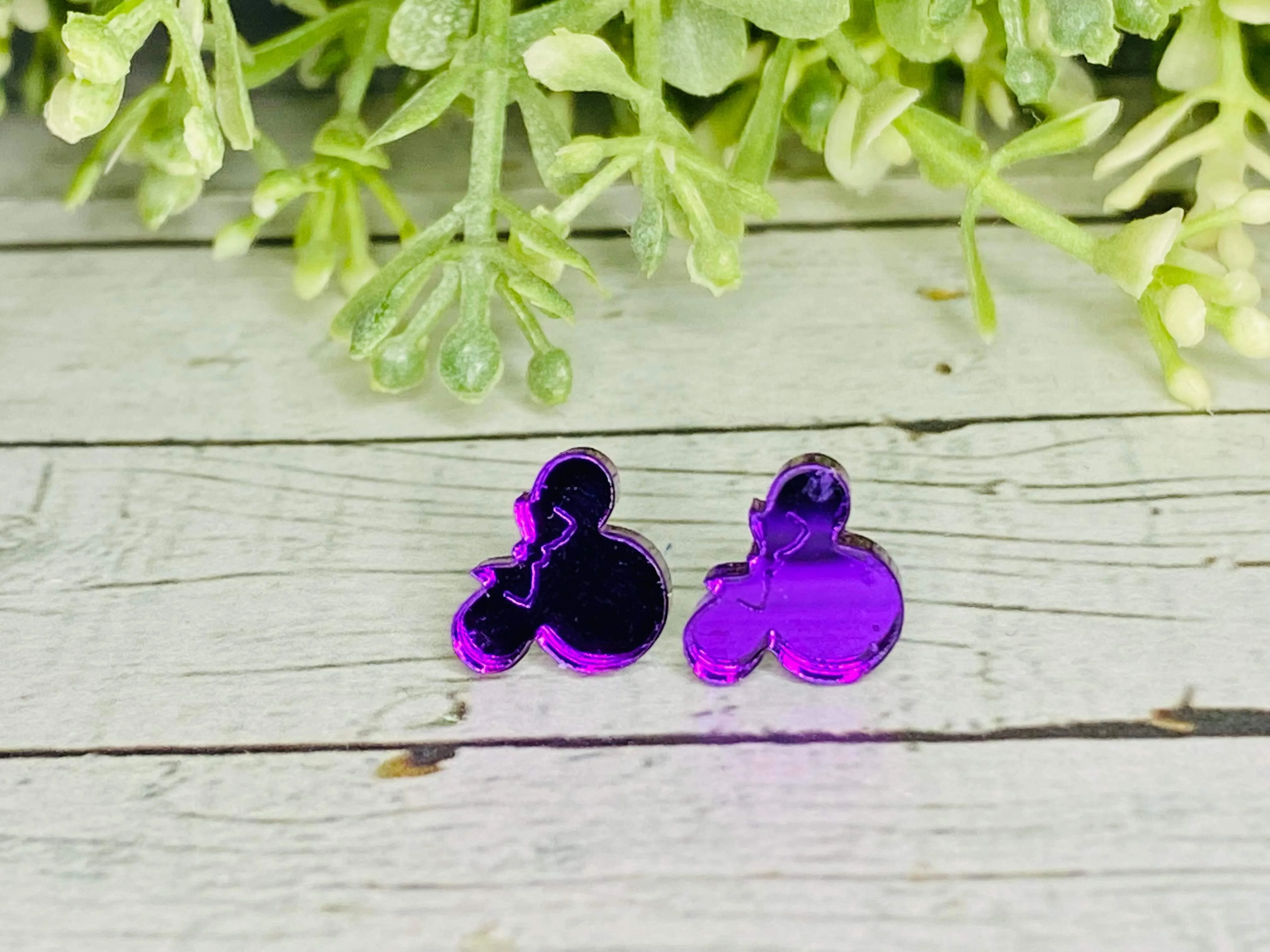 Purple Mirror Girl Mouse Earrings