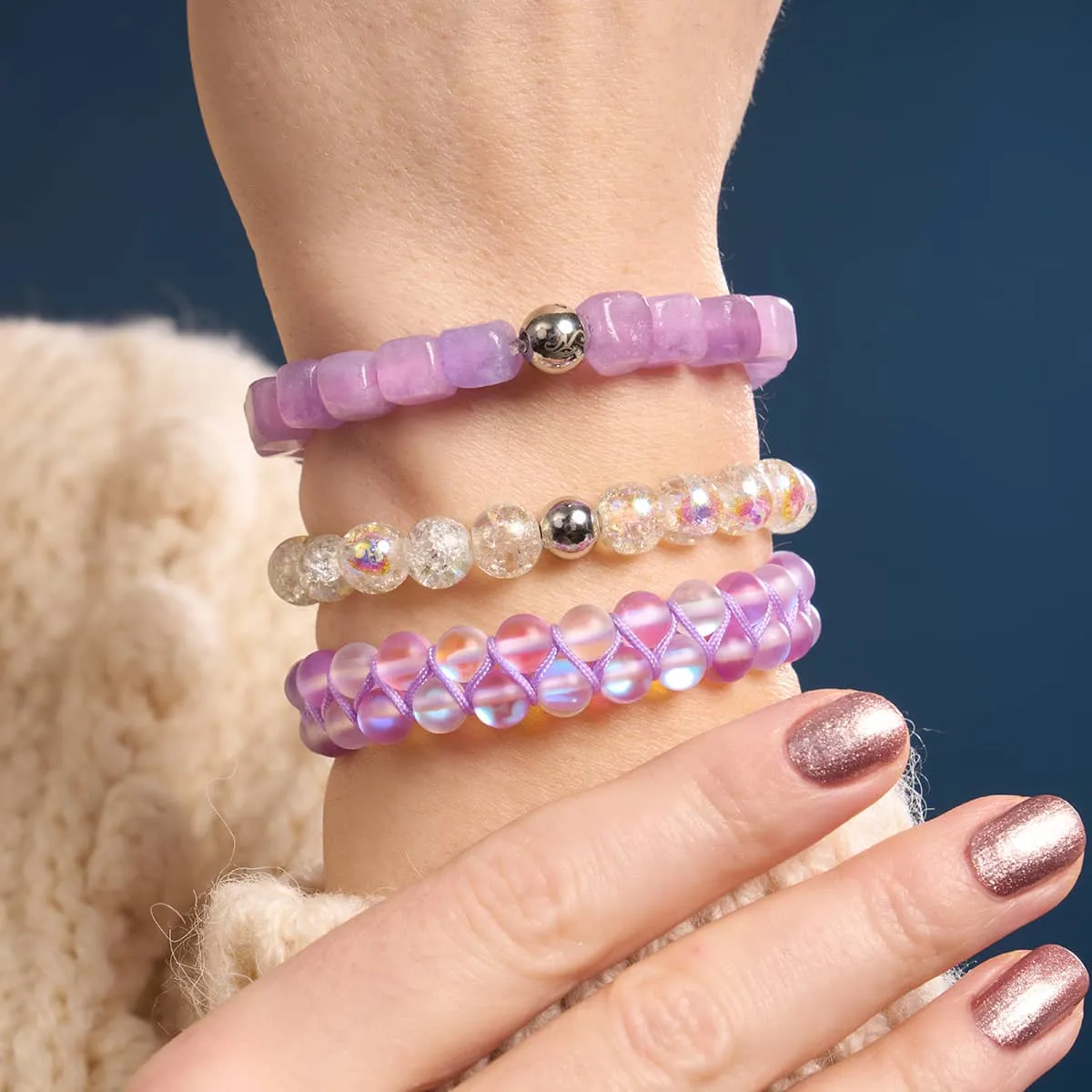 Purple Quartz | Silver | Gemstone Pebble Macrame Bracelet