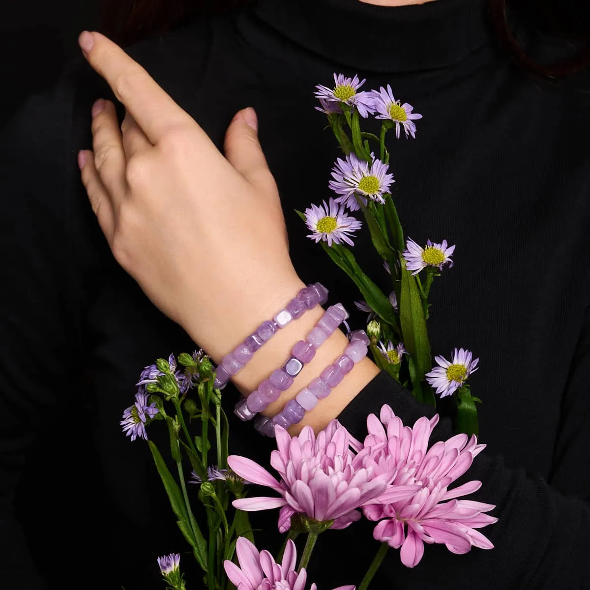 Purple Quartz | Silver | Gemstone Pebble Macrame Bracelet