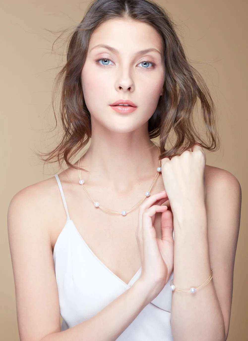 "Silk Road" 18K Spun Gold Necklace with 8mm Akoya Pearls
