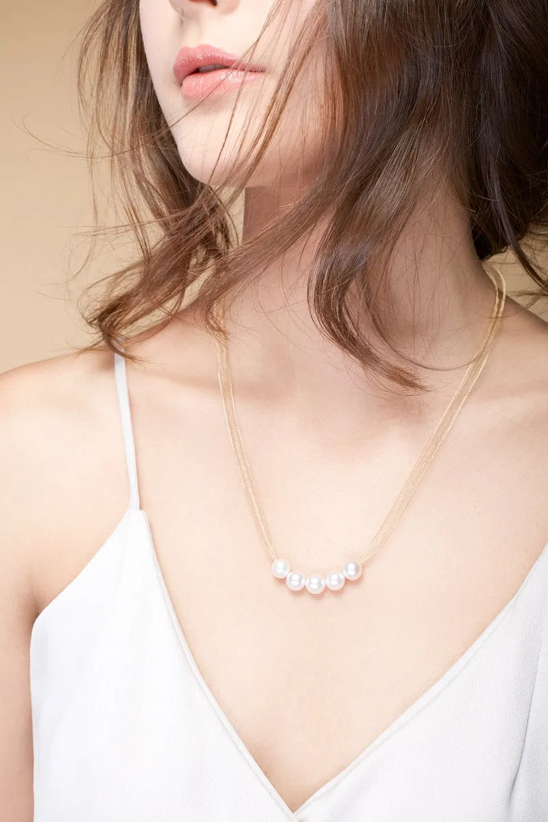 "Silk Road" 18K Spun Gold Necklace with 8mm Akoya Pearls