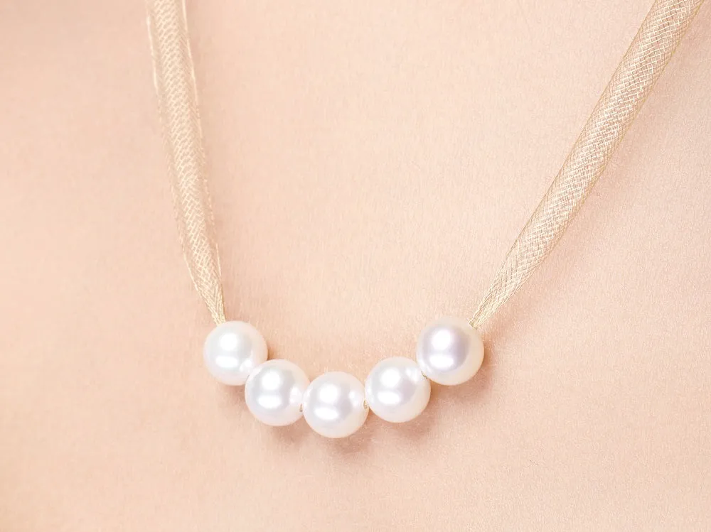 "Silk Road" 18K Spun Gold Necklace with 8mm Akoya Pearls