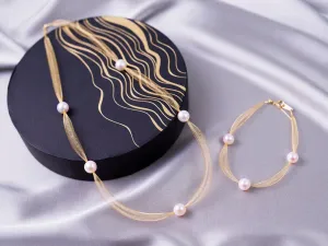 "Silk Road" 18K Spun Gold Necklace with 8mm Akoya Pearls
