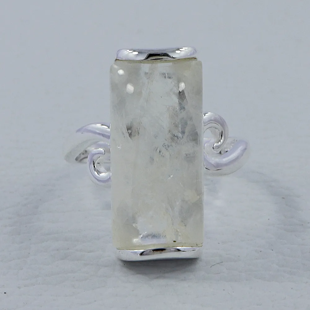 Rainbow Moonstone Baguette Silver Rings