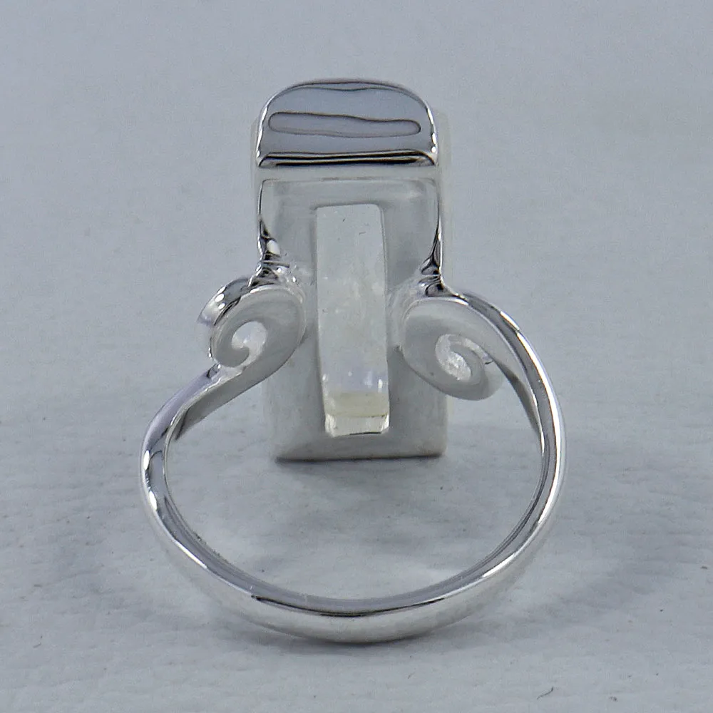 Rainbow Moonstone Baguette Silver Rings