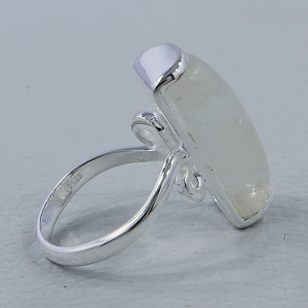 Rainbow Moonstone Baguette Silver Rings