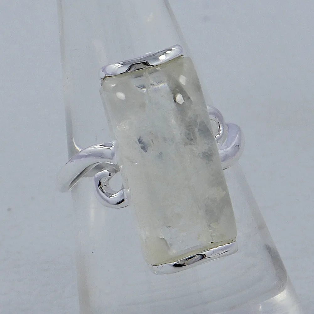 Rainbow Moonstone Baguette Silver Rings