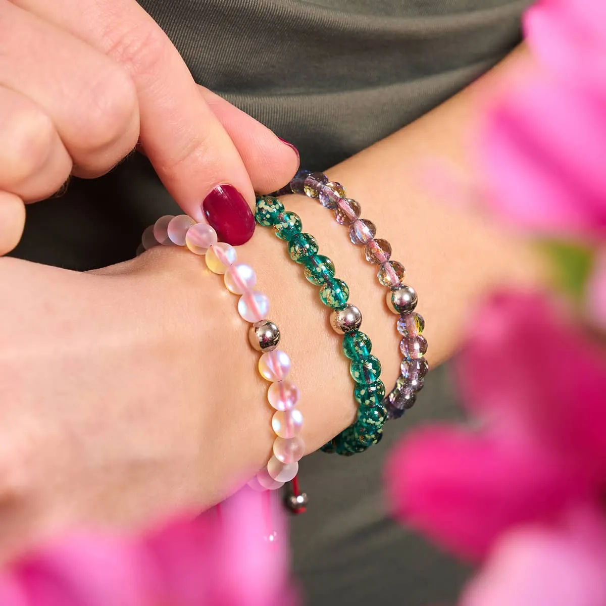 Rainbow White Mermaid Glass x Red String Bracelet