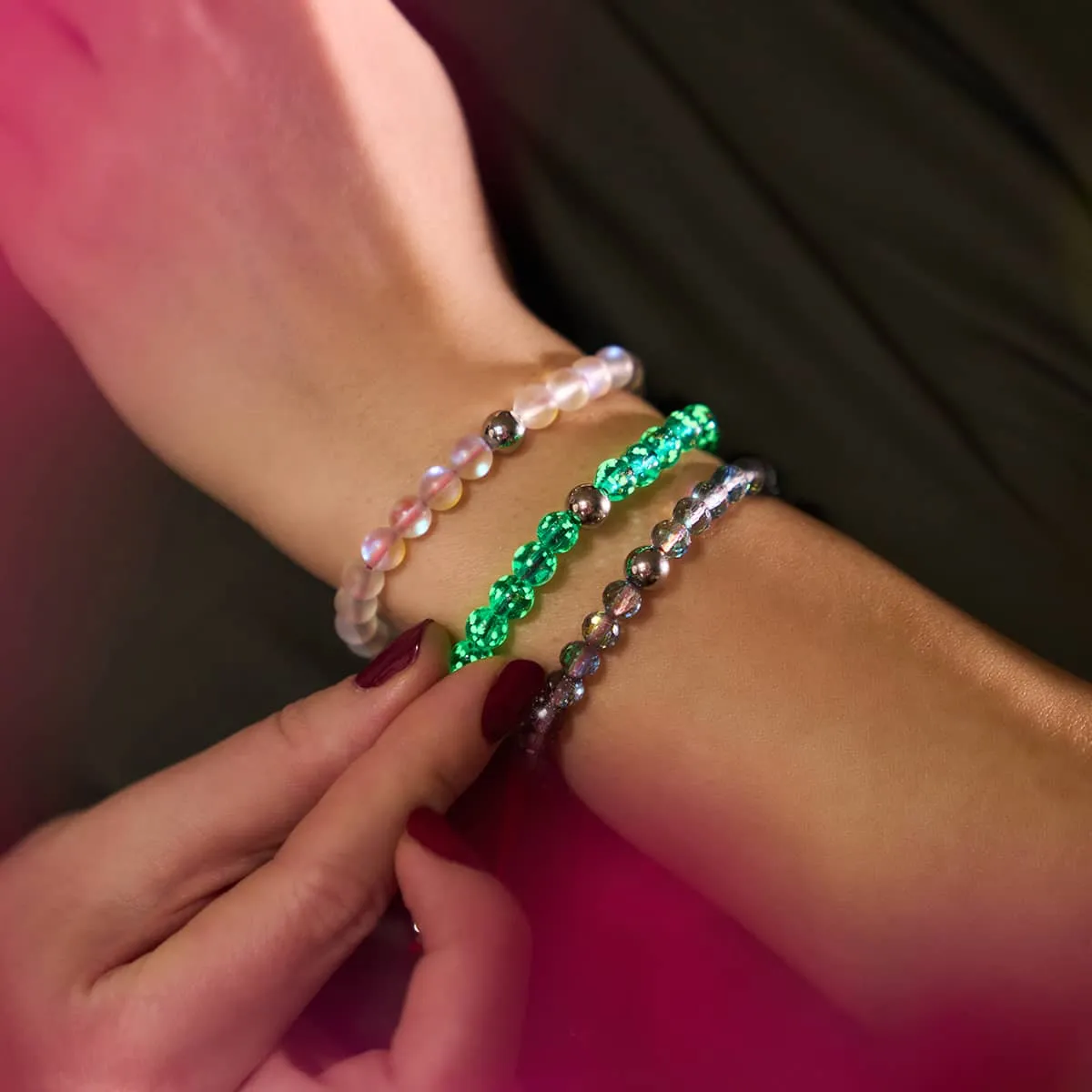 Rainbow White Mermaid Glass x Red String Bracelet
