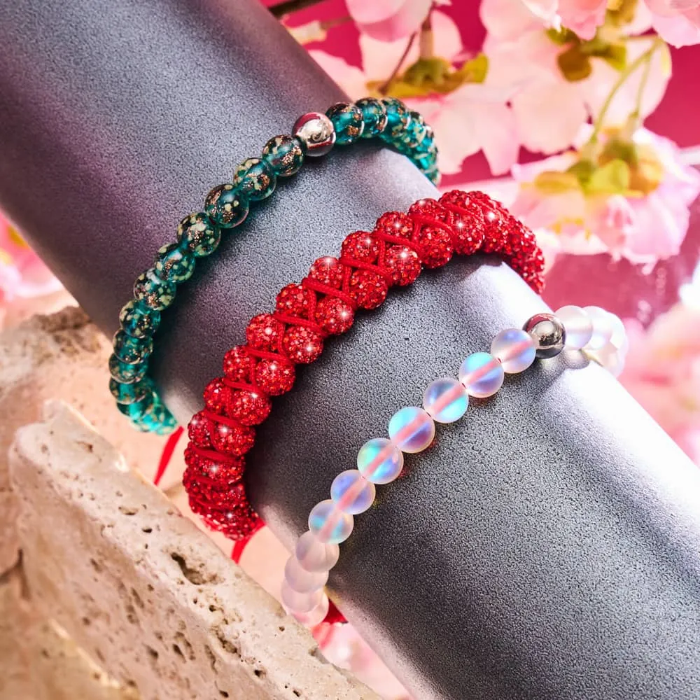 Rainbow White Mermaid Glass x Red String Bracelet