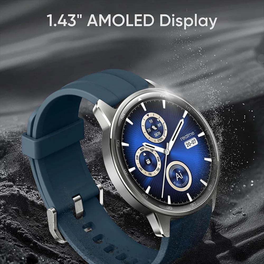 Realme Watch S2 RMW2401 Smart Watch Silver Case With Ocean Silver Silicone Strap