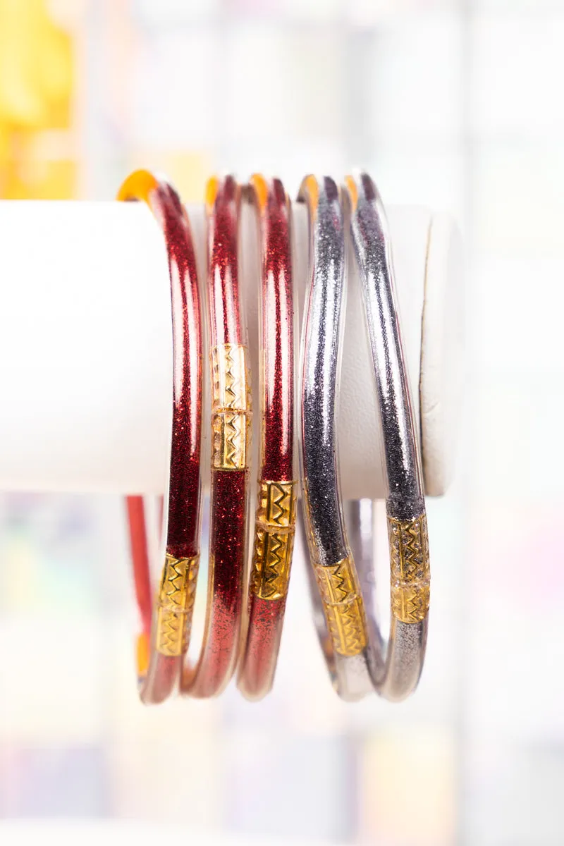 Refuse To Lose Red and Gray Glitter Jelly Tube Bracelet Set