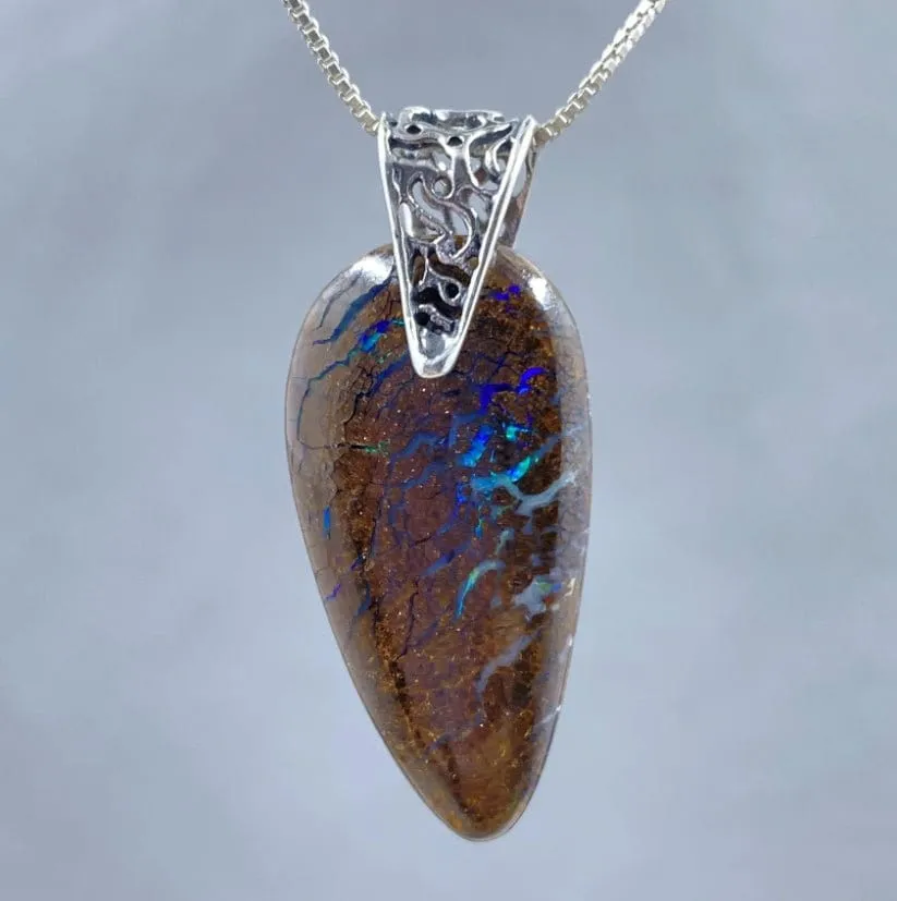 Reversible Yowah Boulder Opal Pendant with Sterling Silver Bail
