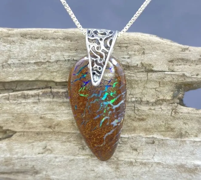 Reversible Yowah Boulder Opal Pendant with Sterling Silver Bail