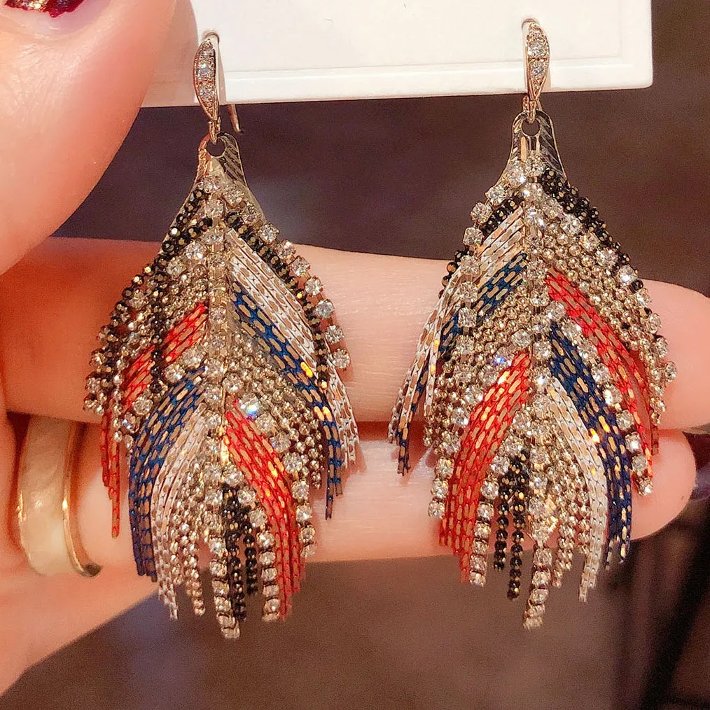 Rhinestone Feather Earrings