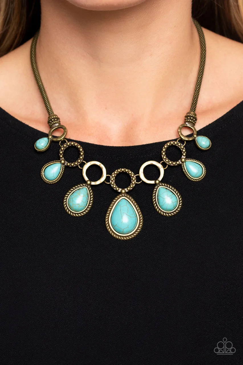 Riverside Relic - Brass - Turquoise Teardrop Stone Paparazzi Short Necklace
