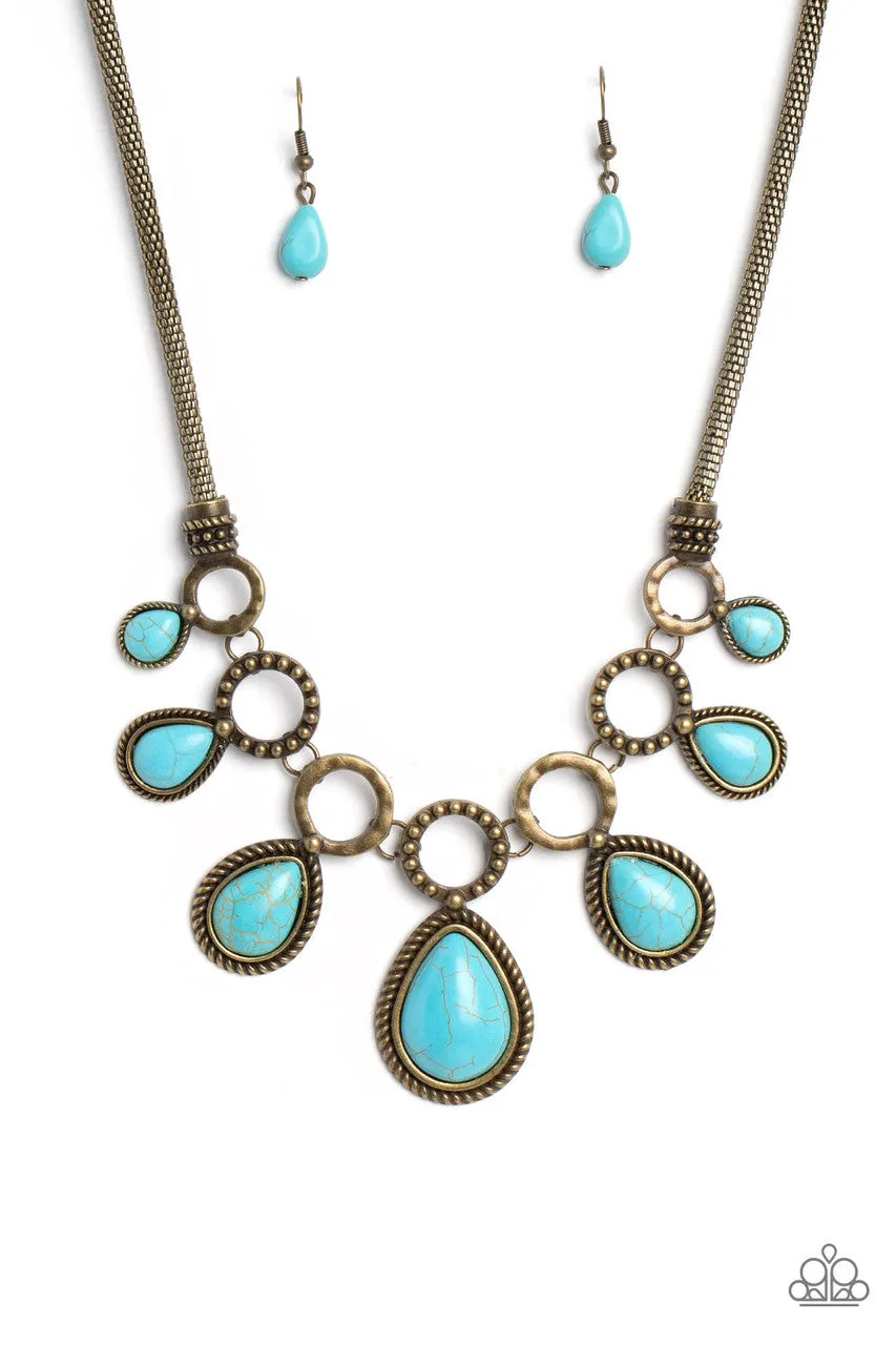 Riverside Relic - Brass - Turquoise Teardrop Stone Paparazzi Short Necklace