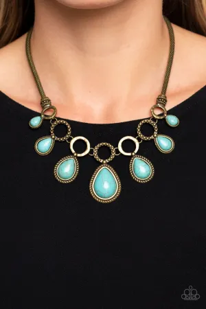 Riverside Relic - Brass - Turquoise Teardrop Stone Paparazzi Short Necklace