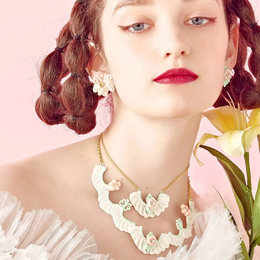 Rose Cream Pierced Earrings (Pair)【Japan Jewelry】