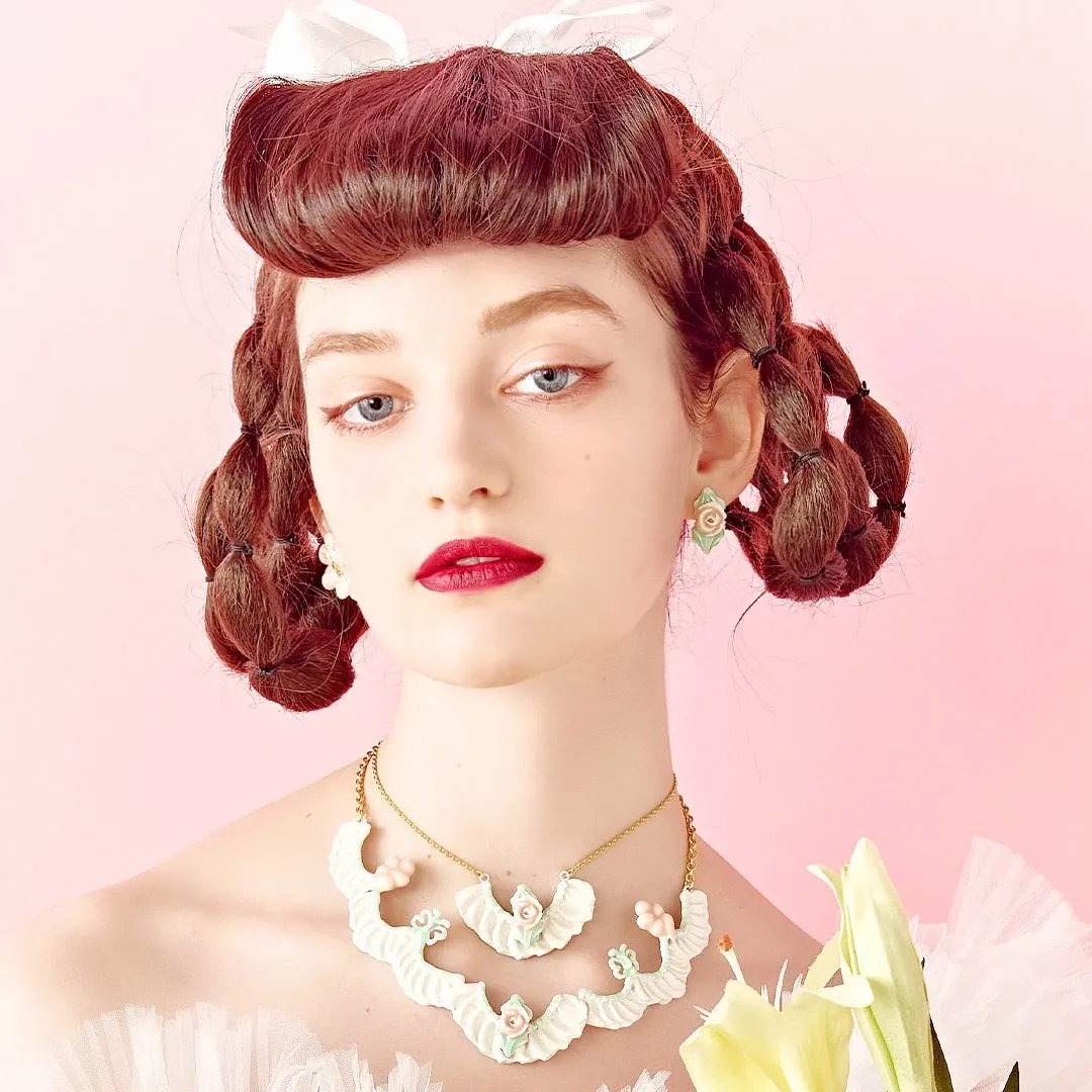 Rose Cream Pierced Earrings (Pair)【Japan Jewelry】
