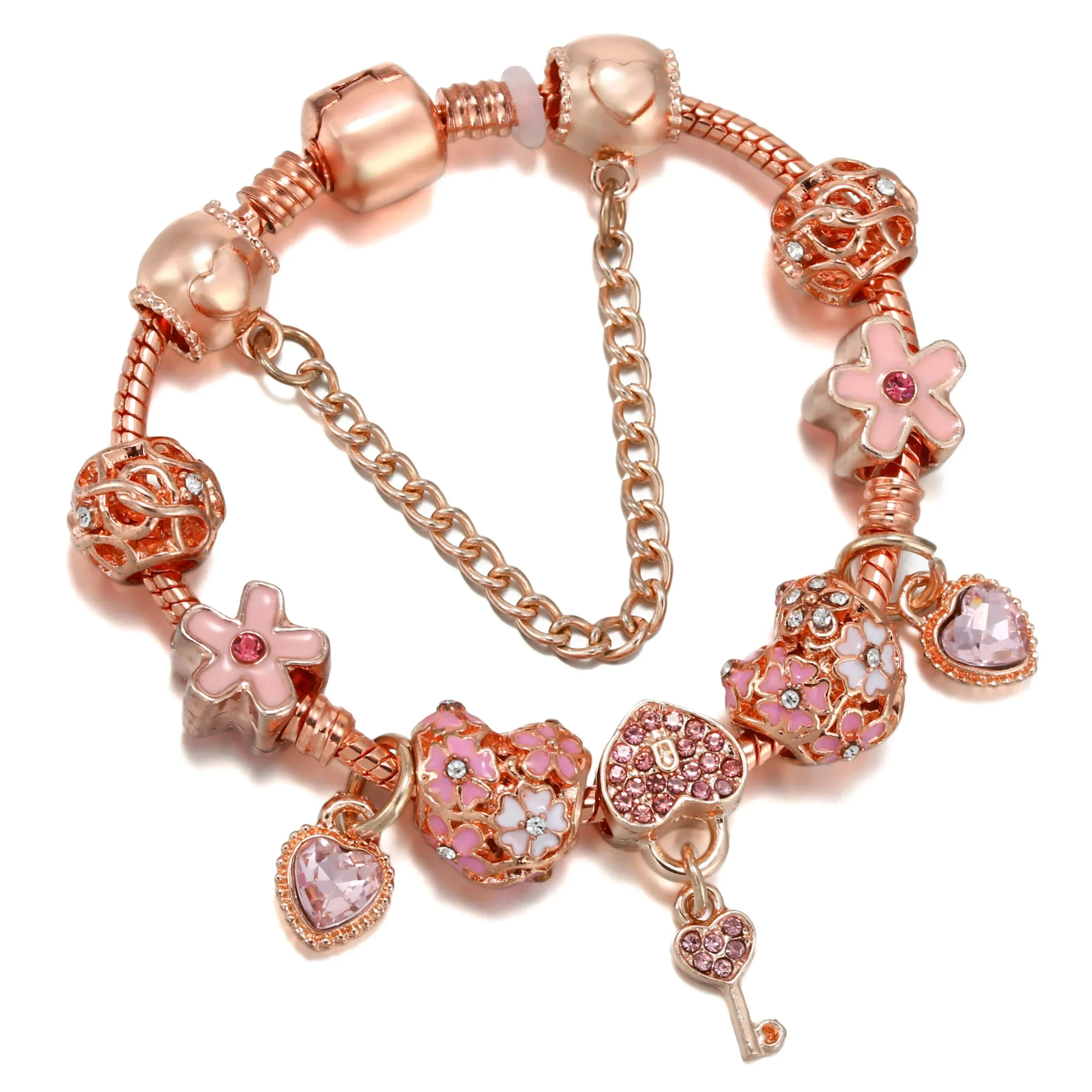 Rose golden butterfly Charm Bracelet With An crown Beads Fits Fine Bracelet Women Party