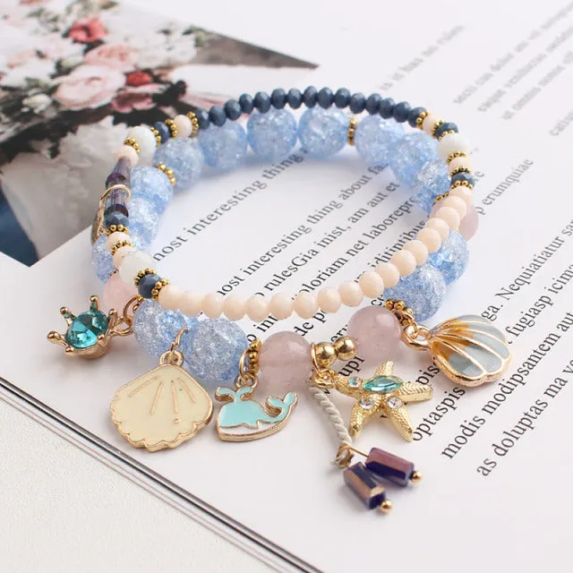 Rose sisi 2022 Summer Vacation Beach Bracelet Shell Little Girl Pendant Burst Bead Sweet Romantic Set Bracelet for women jewelry