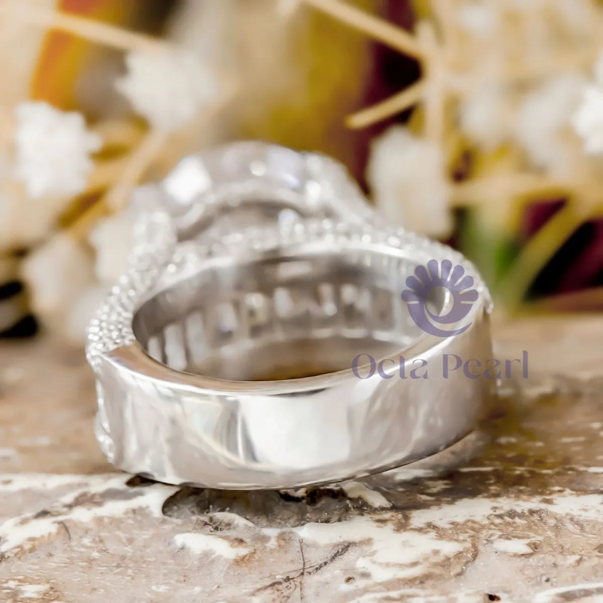 Round & Baguette Stone Bridge Shank Party Wear Ring