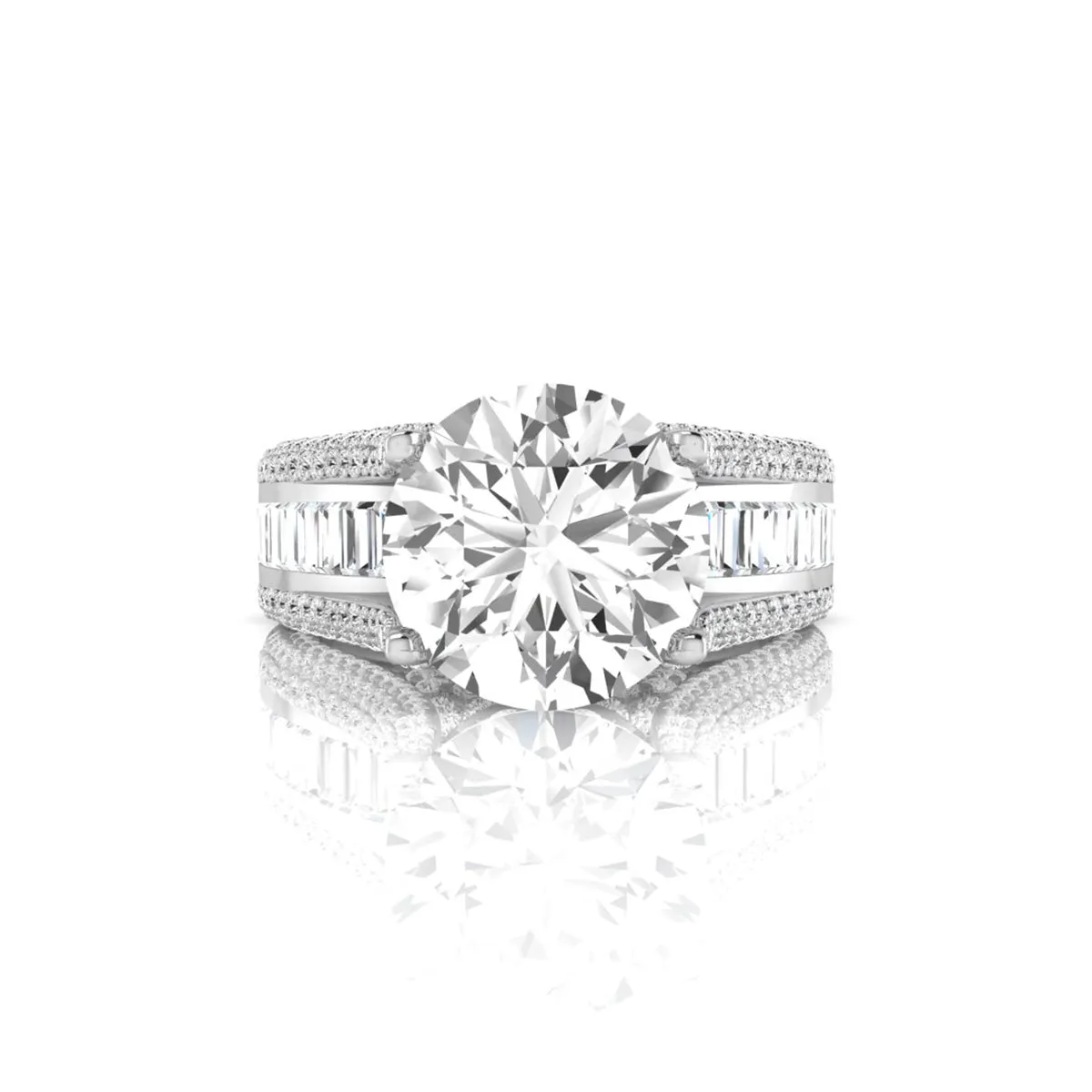 Round & Baguette Stone Bridge Shank Party Wear Ring