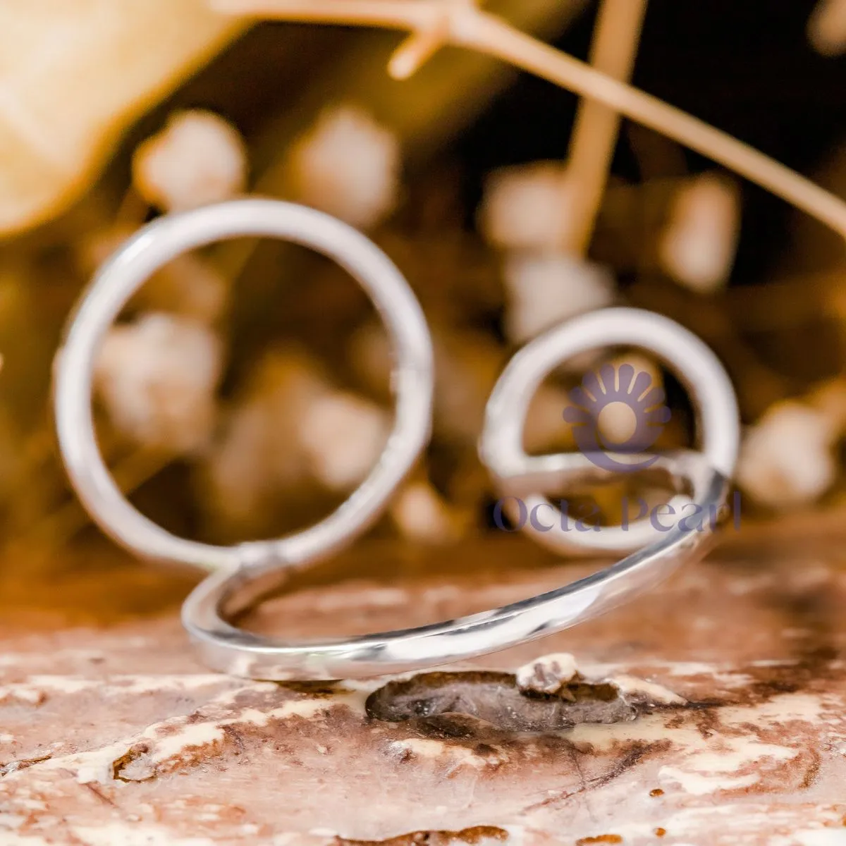 Round Moissanite Double Circle Geometric Gap Ring