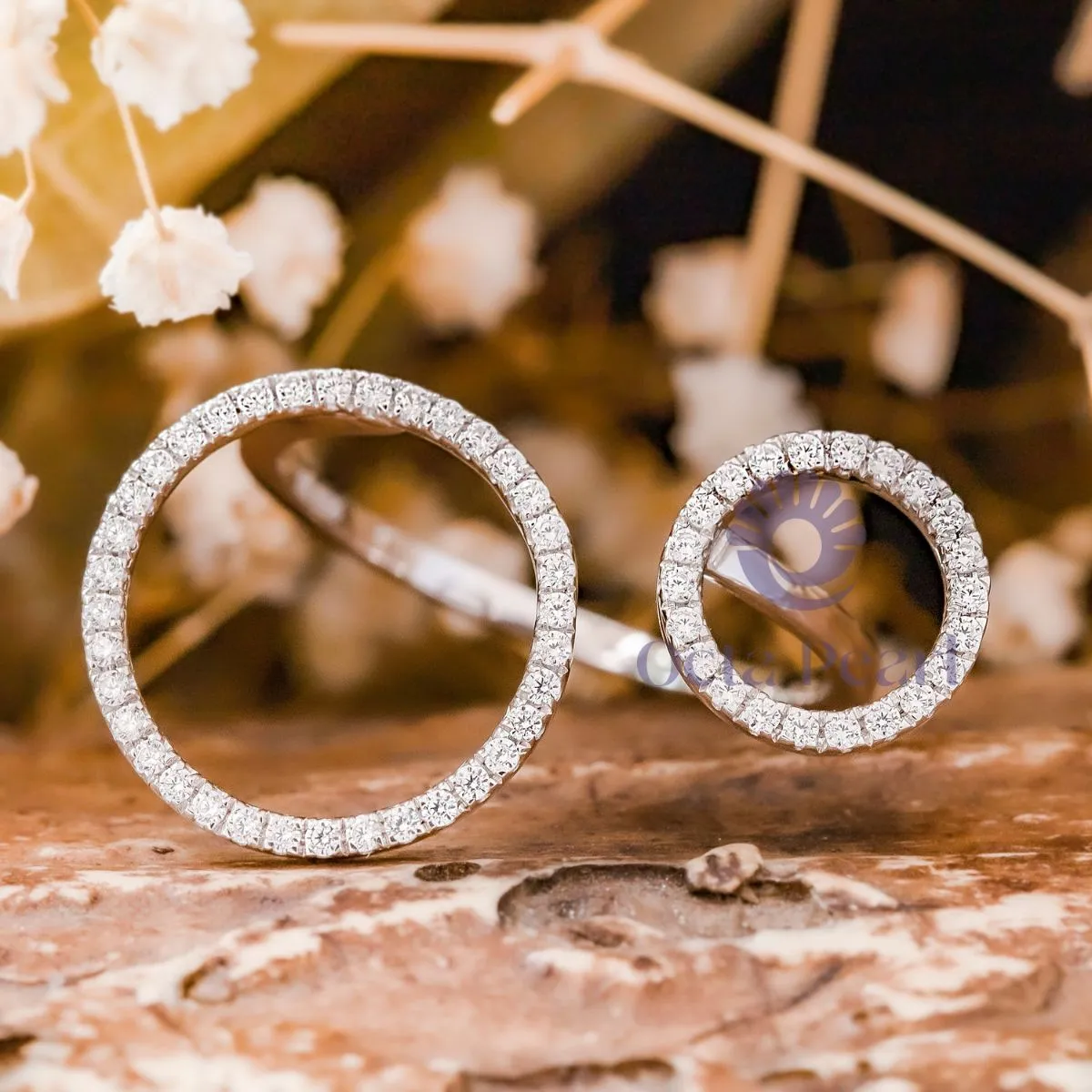 Round Moissanite Double Circle Geometric Gap Ring