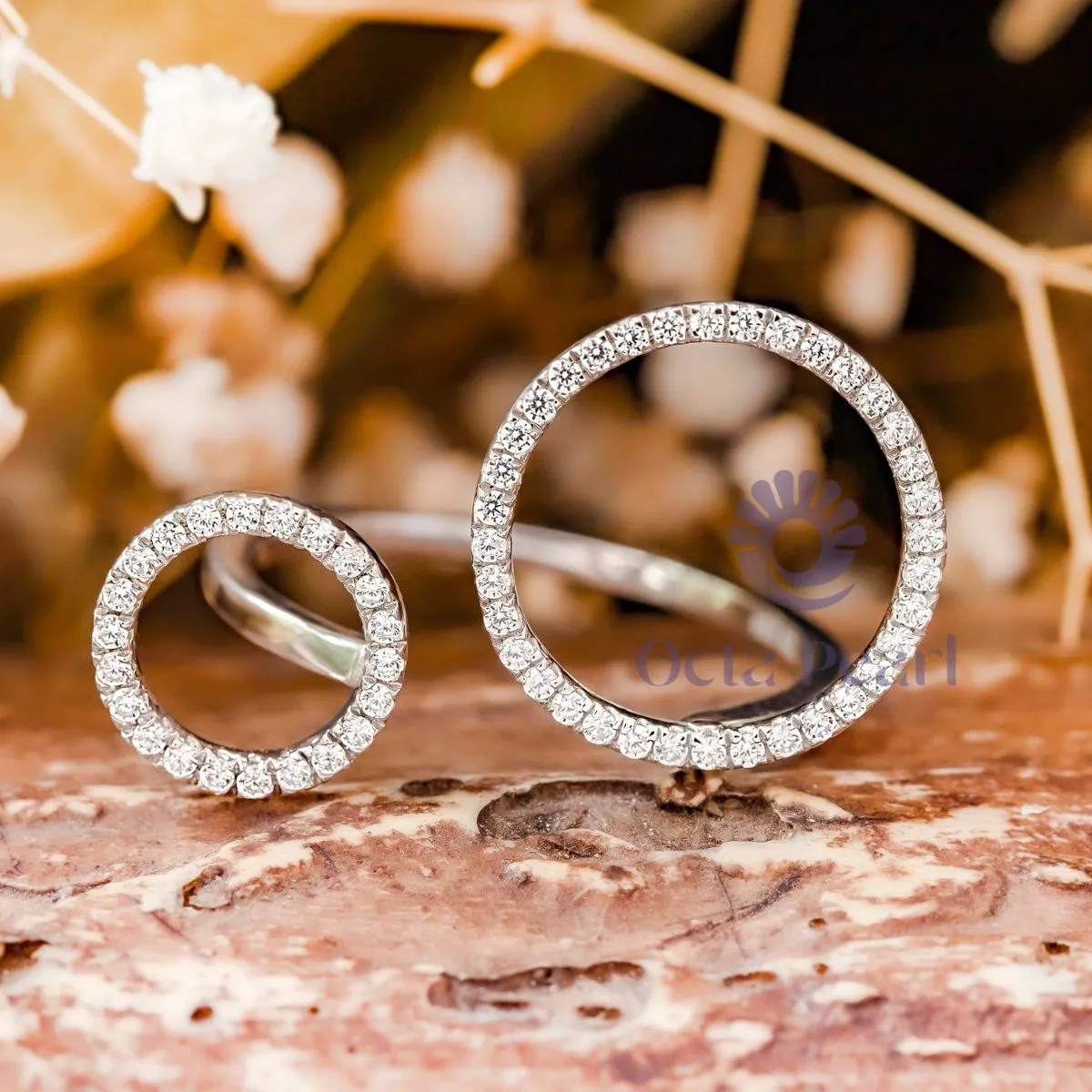Round Moissanite Double Circle Geometric Gap Ring