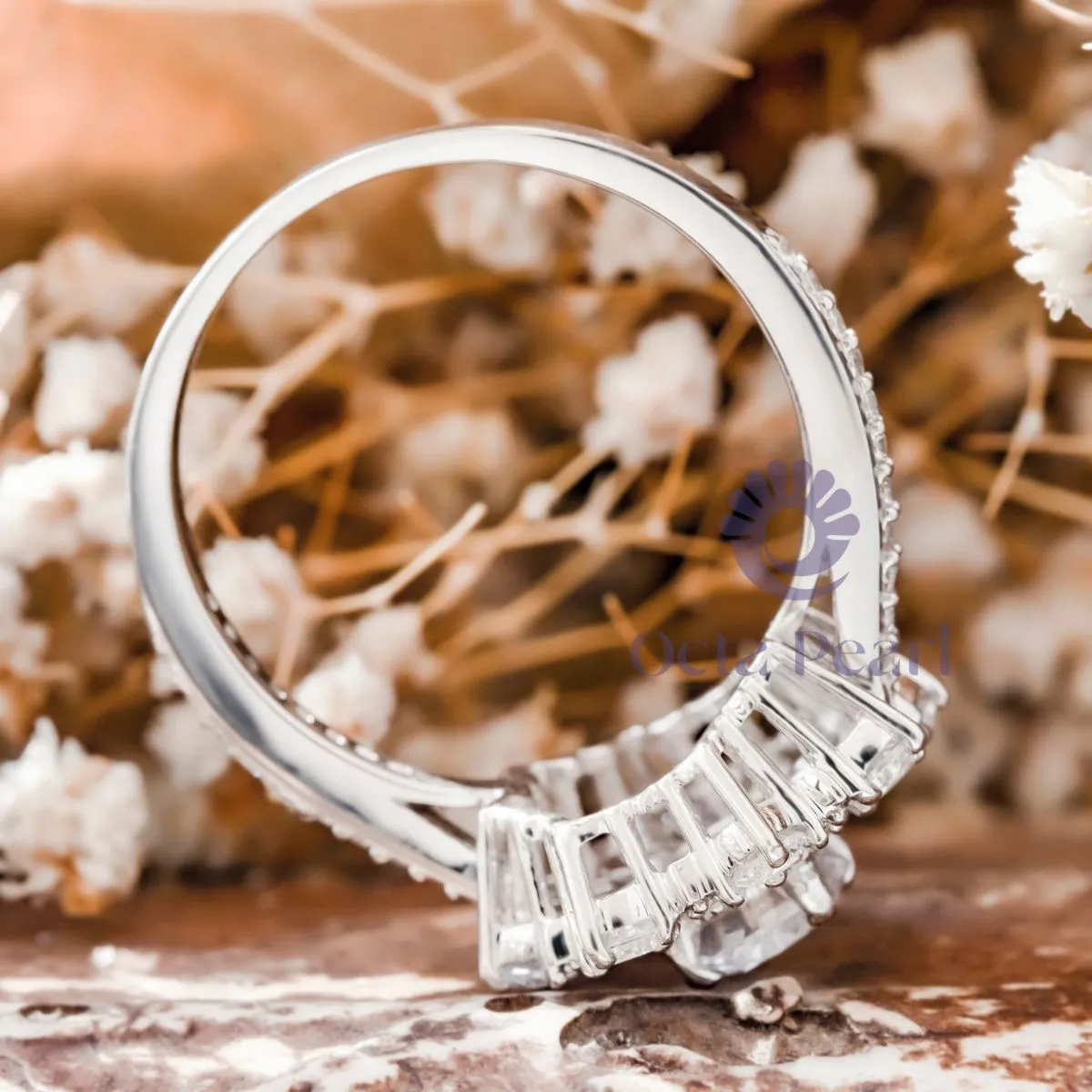 Round Moissanite Milgrain Floral Engagement Ring