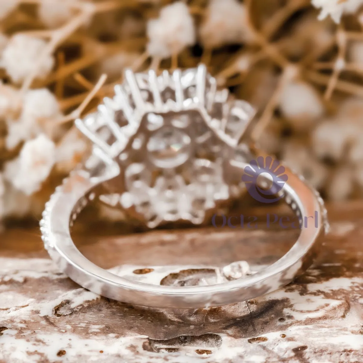 Round Moissanite Milgrain Floral Engagement Ring