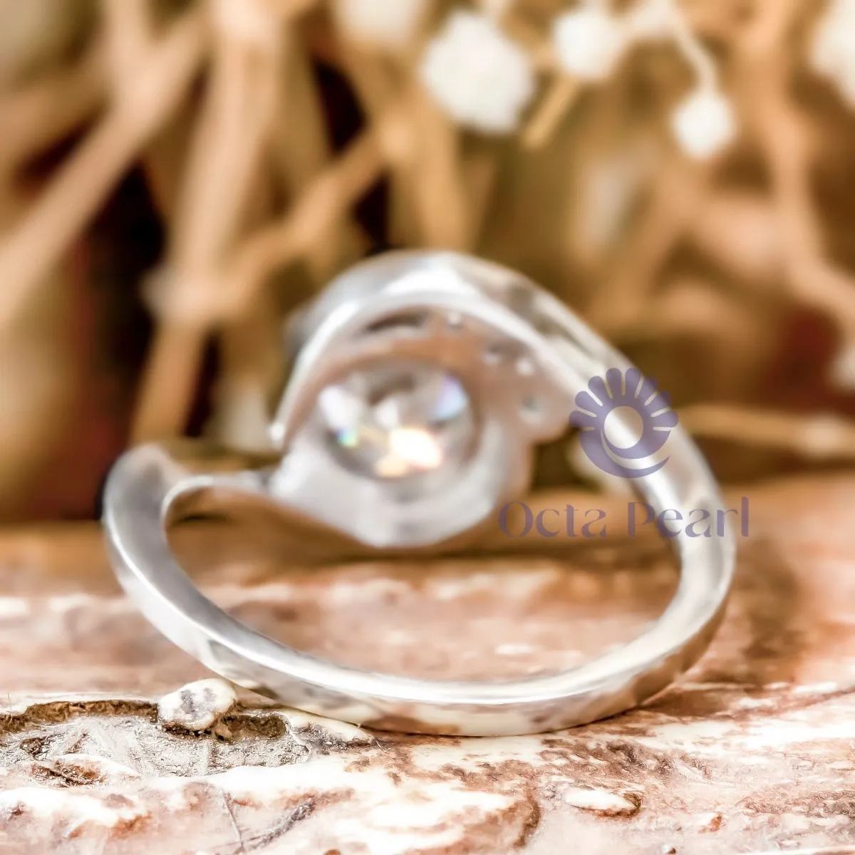 Round Moissanite Swirl Bypass Shank Designer Ring